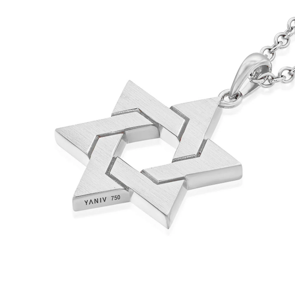 18K Gold Star of David Pendant - Interwoven Design - Large Size - Image 4