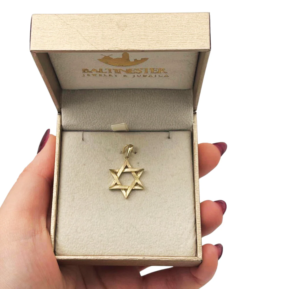14K Gold Star of David Textured Design Pendant - Image 4
