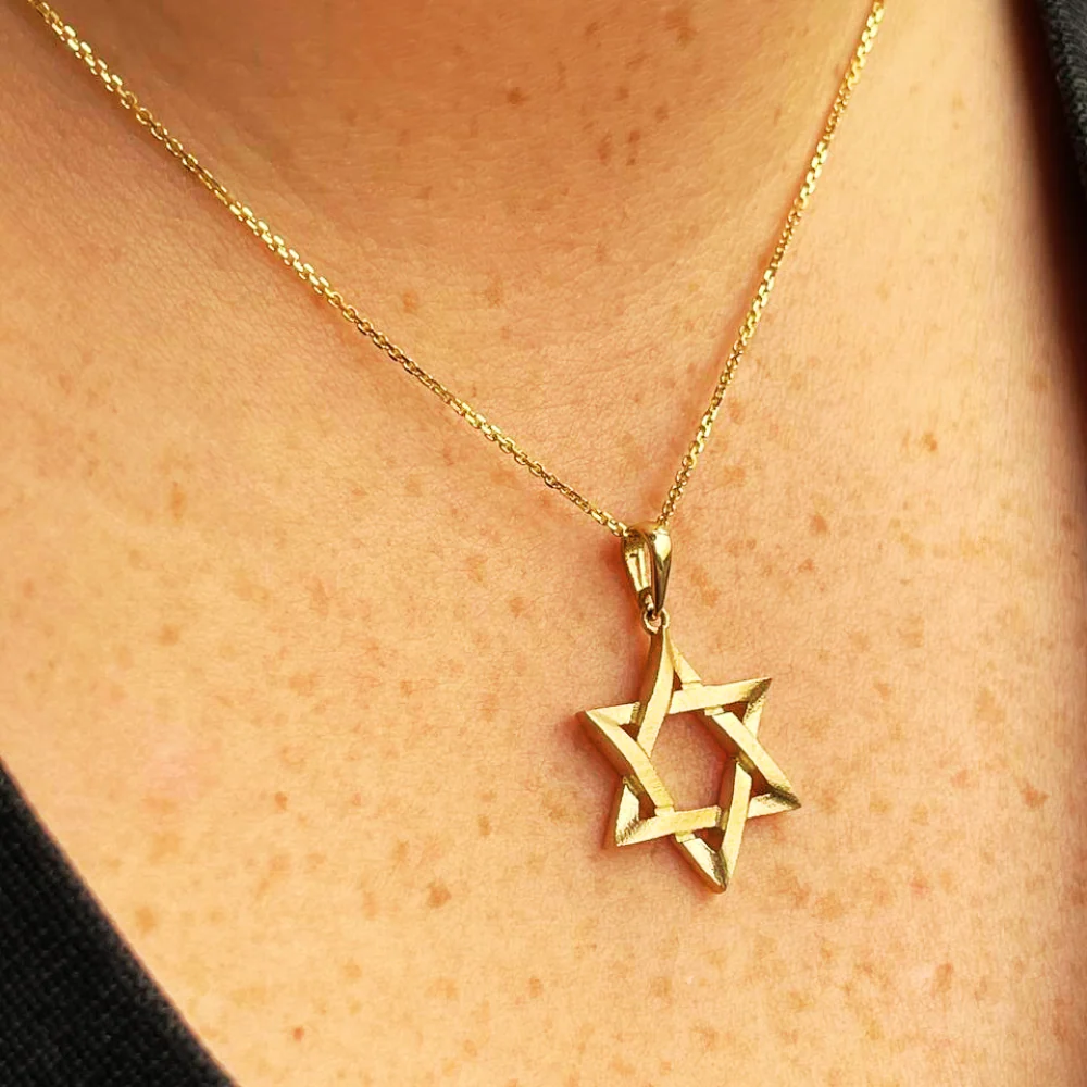 14K Gold Star of David Textured Design Pendant - Image 7