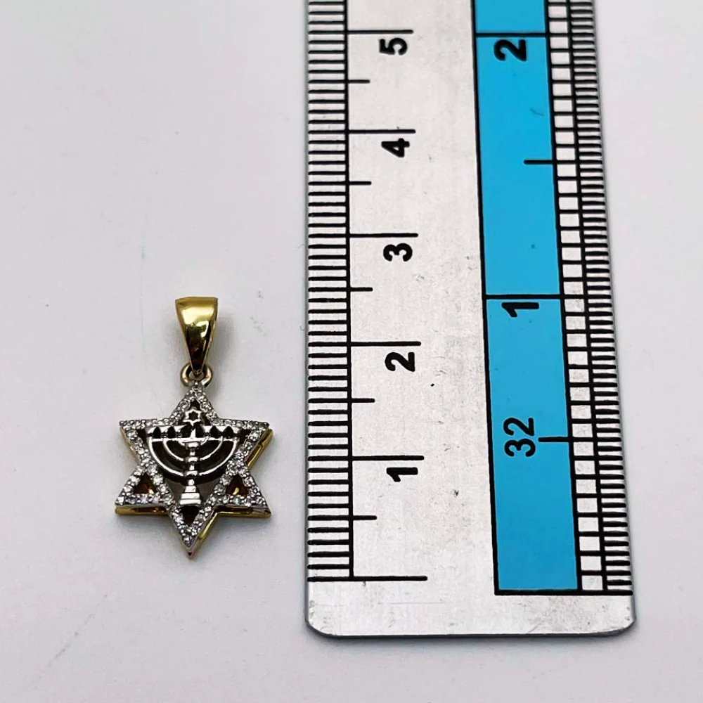 Diamond Star of David Menorah Pendant in 14K Two Tone Gold - Image 3