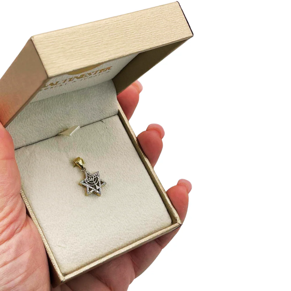 Diamond Star of David Menorah Pendant in 14K Two Tone Gold - Image 5