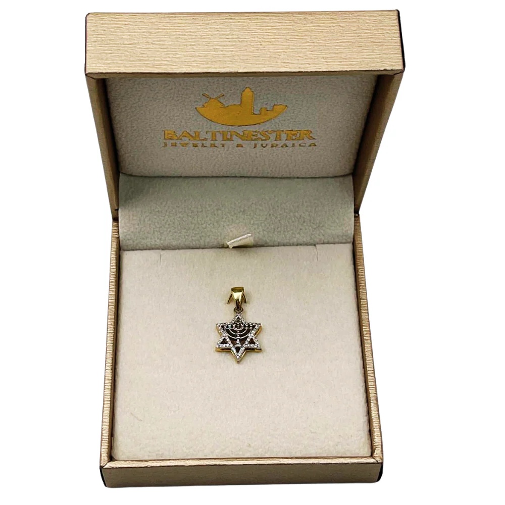Diamond Star of David Menorah Pendant in 14K Two Tone Gold - Image 6