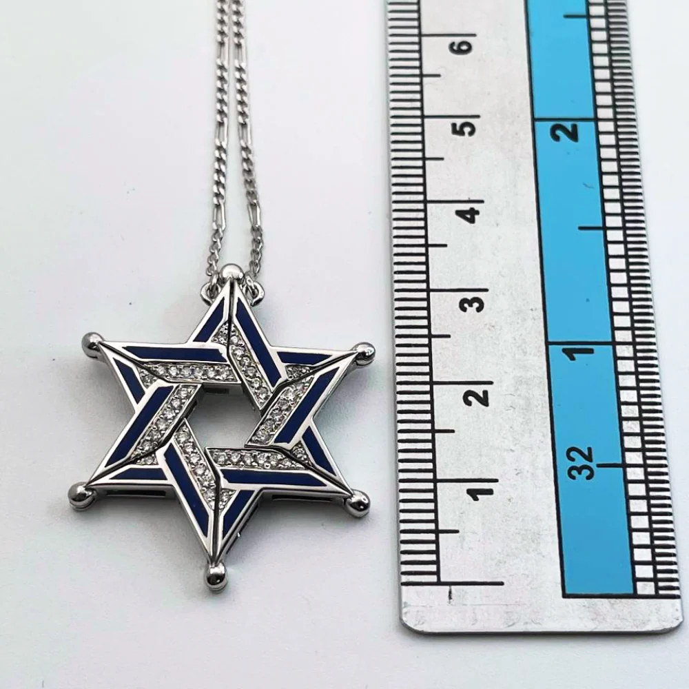 Expandable Star of David Butterfly Necklace in 14k Gold, Diamonds and Blue Enamel - Image 5