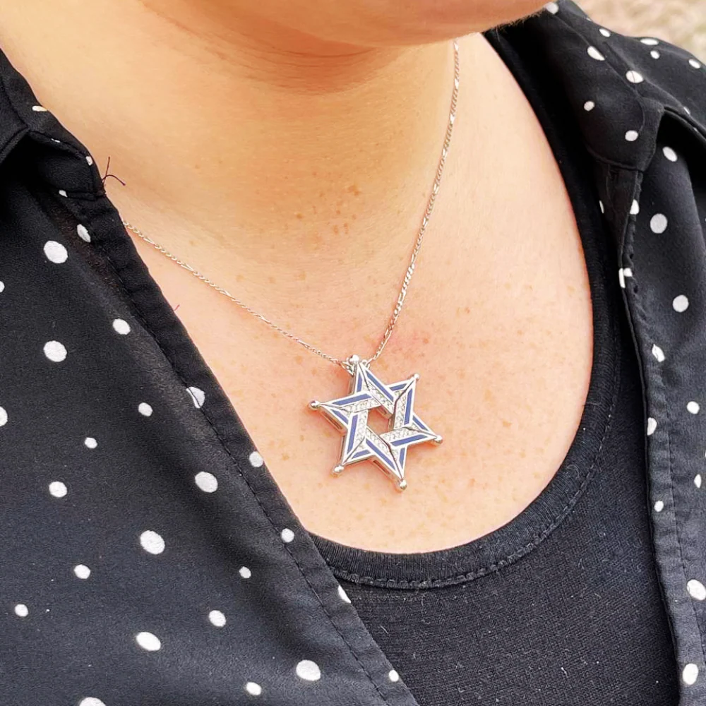 Expandable Star of David Butterfly Necklace in 14k Gold, Diamonds and Blue Enamel - Image 6