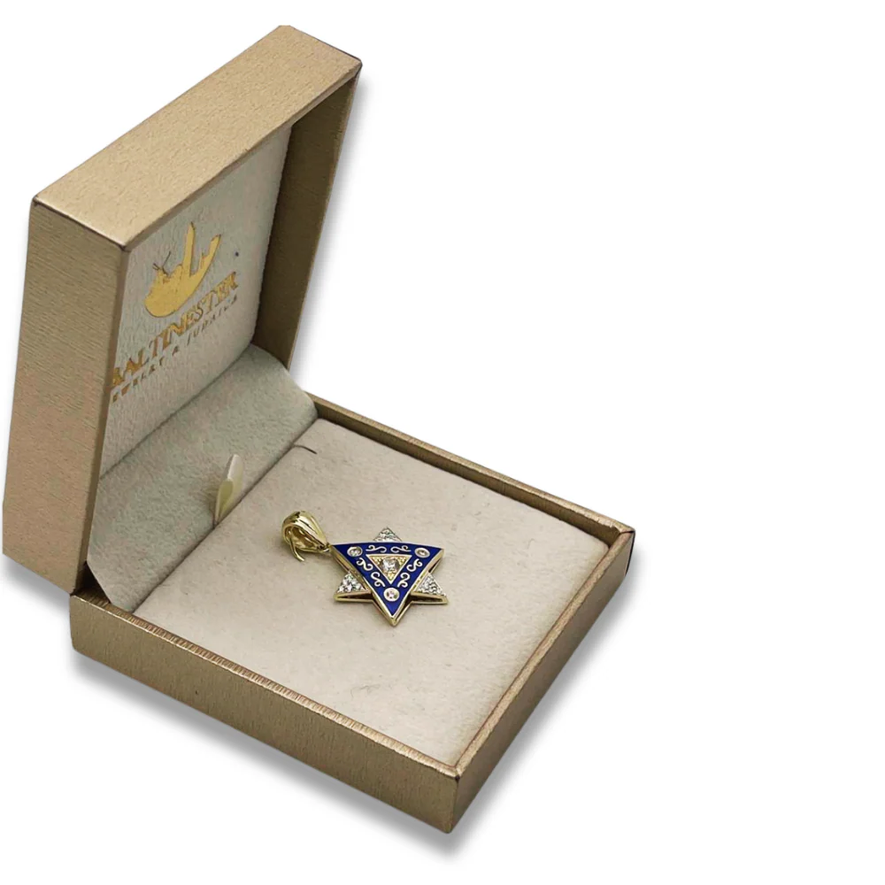 Diamond Star of David Pendant in 14K Gold with Blue Enamel and Designing - 1" Size - Image 5