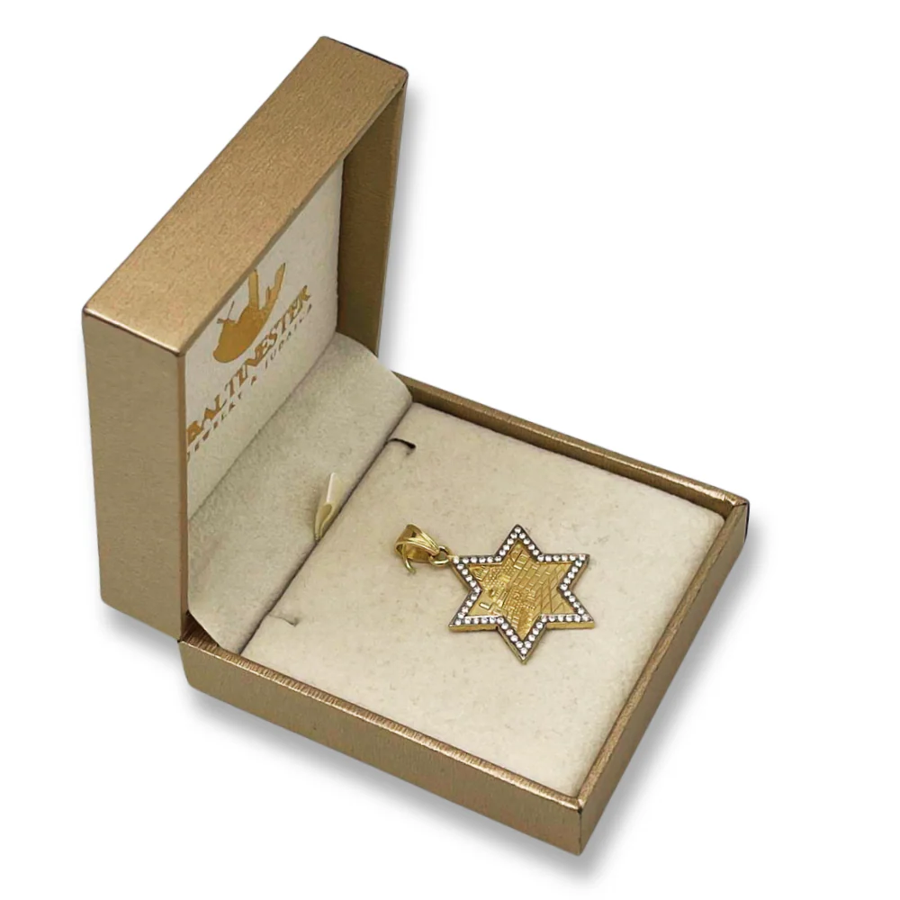 Star of David with Jerusalem Pendant in 14K Gold with Diamond Border - Image 5