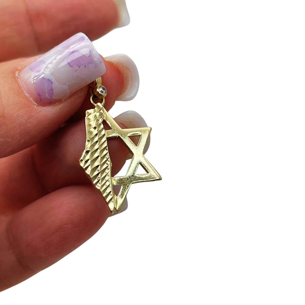 Star of David & Israel Map Pendant 14K Gold with Diamond Accent – Modern Jewish Symbol Necklace - Image 3