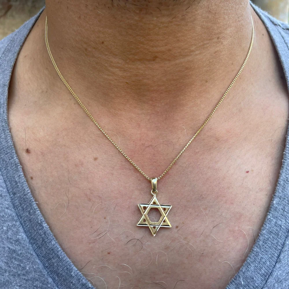 Star of David Pendant - with Lines Dual Finish 14k Gold - Image 2