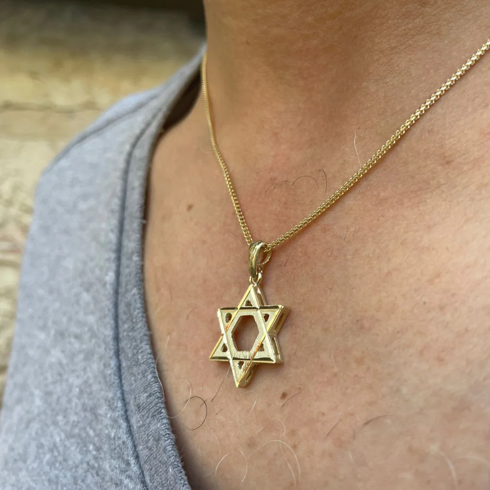 Star of David Pendant - with Lines Dual Finish 14k Gold - Image 3