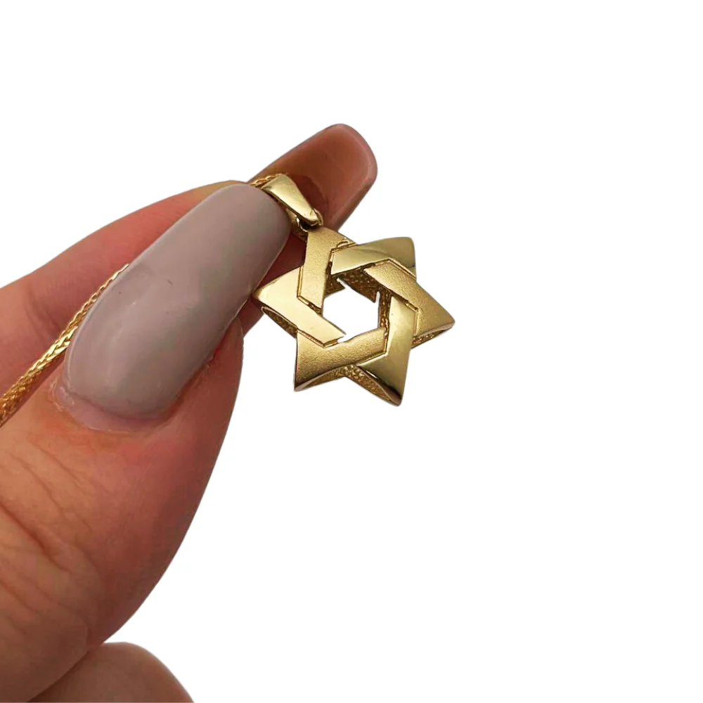 Pillow Intertwined 14k Gold Star of David Pendant - Image 2