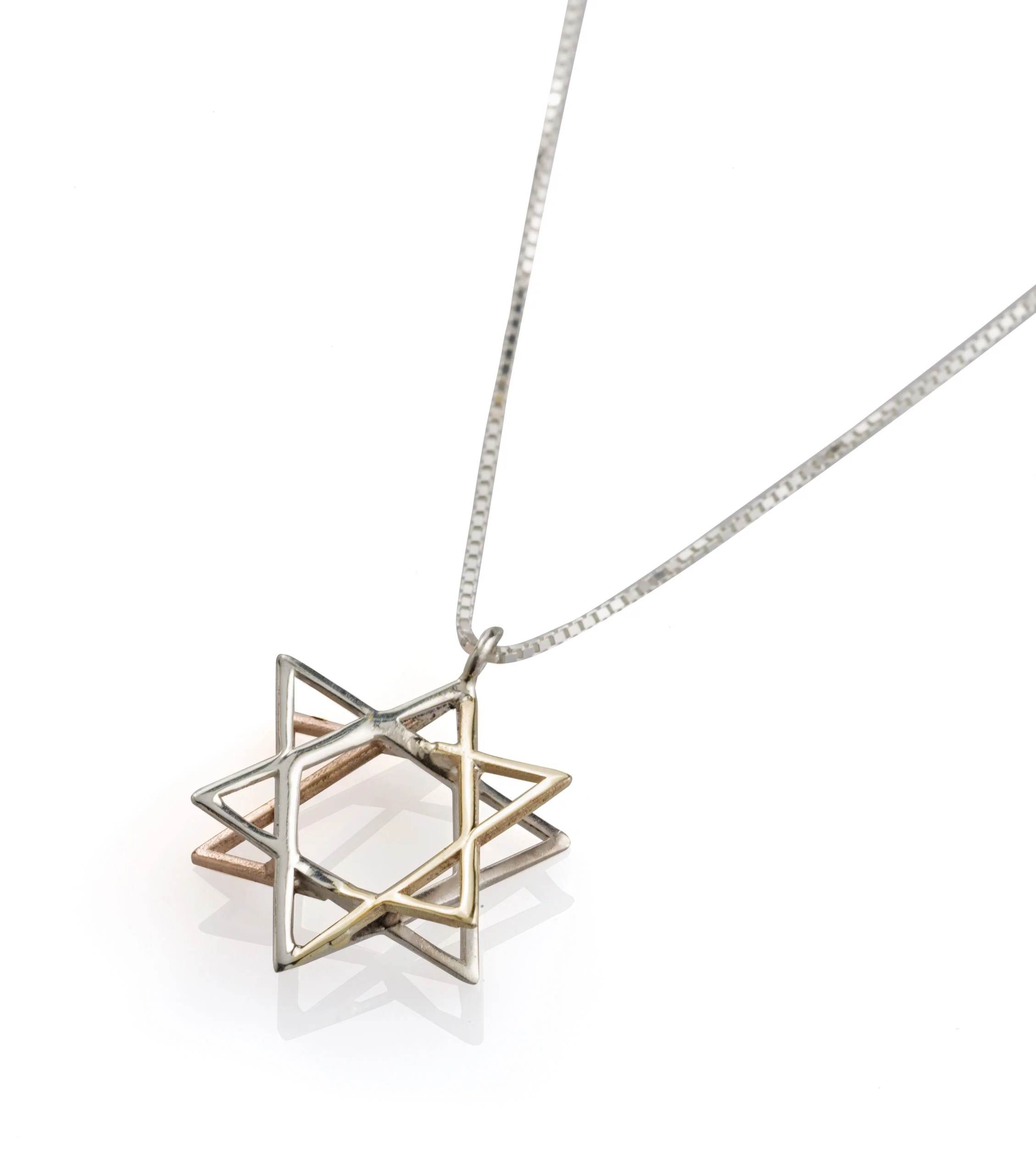 Silver & Two Tone Gold 3D Magen David Pendant - Image 2