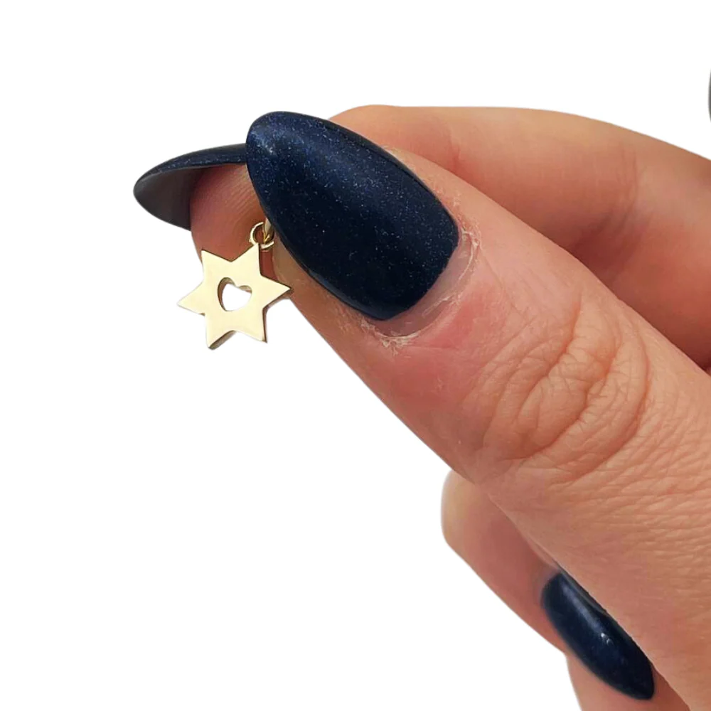 Dainty Heart Star of David 14K Gold Charm - Image 3