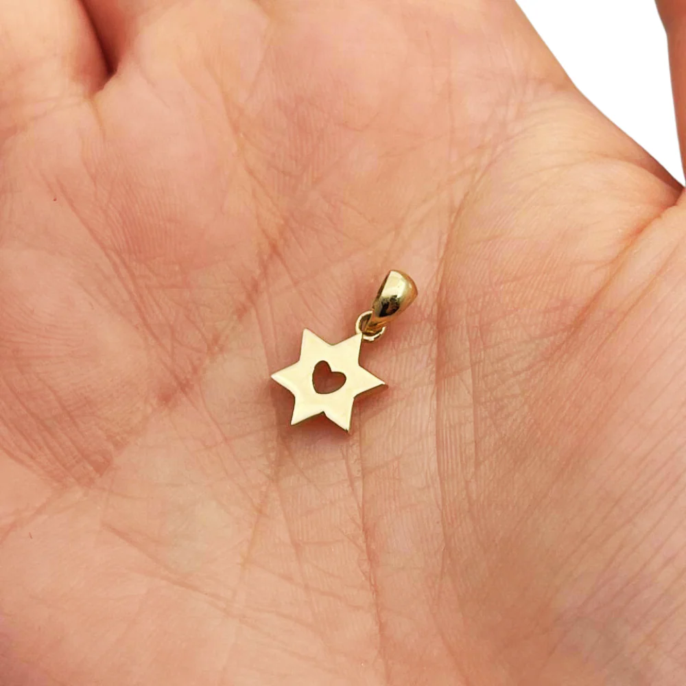 Dainty Heart Star of David 14K Gold Charm - Image 6