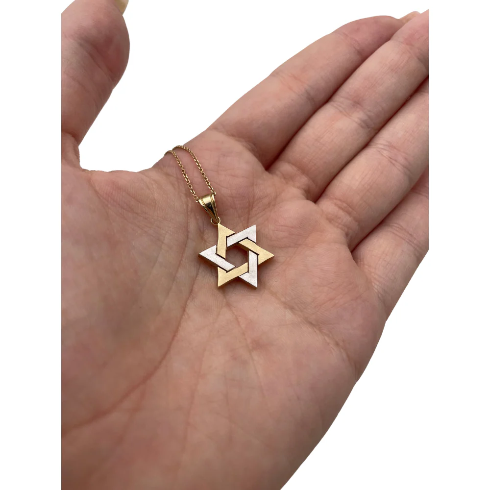 14K Two Tone Gold Thick Star of David Pendant - Image 6
