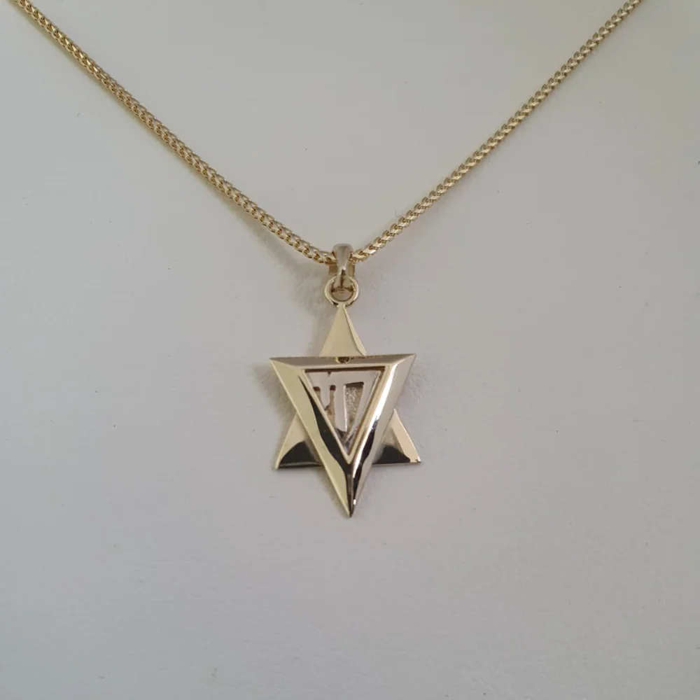 Chai Star of David Pendant in 14k Gold Dual Layered - Image 2