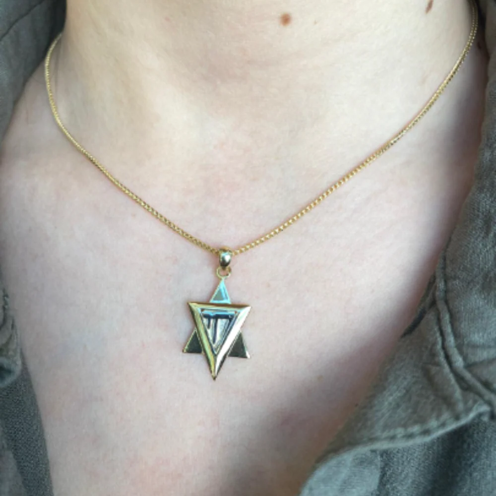 Chai Star of David Pendant in 14k Gold Dual Layered - Image 3