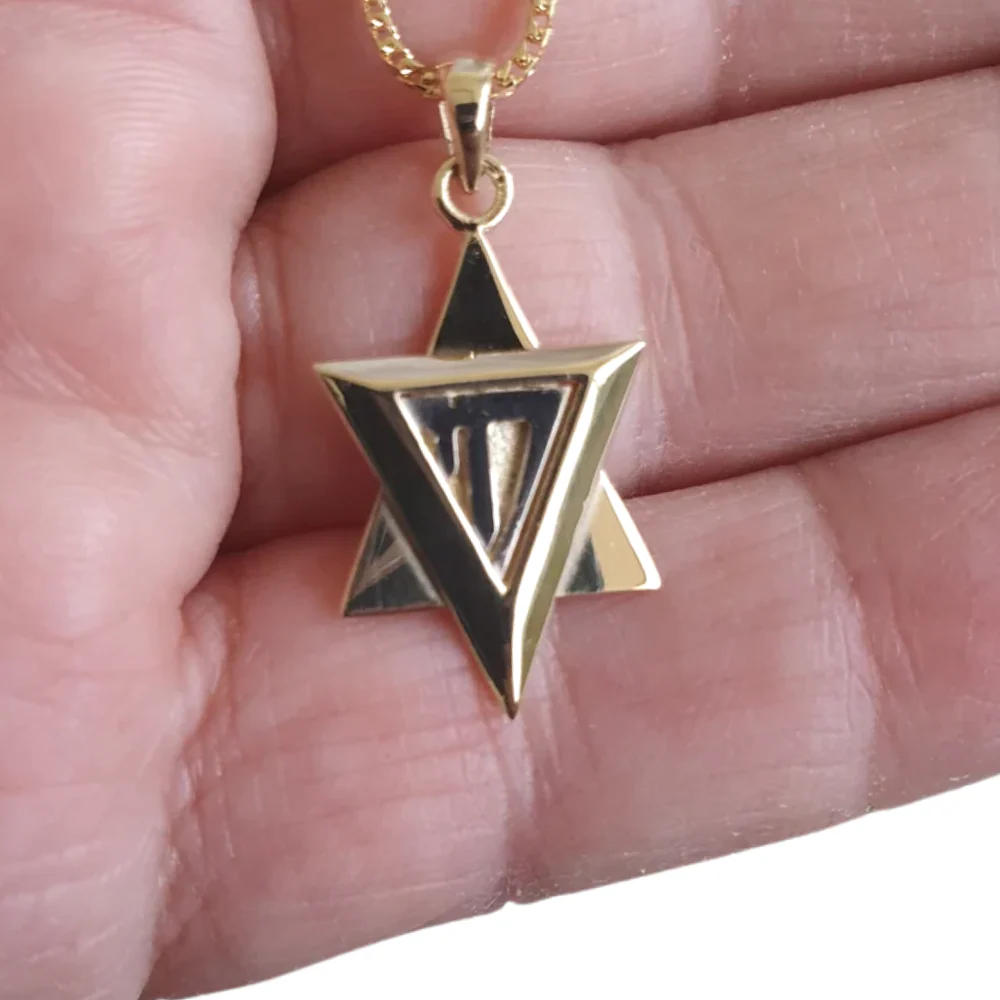 Chai Star of David Pendant in 14k Gold Dual Layered - Image 4
