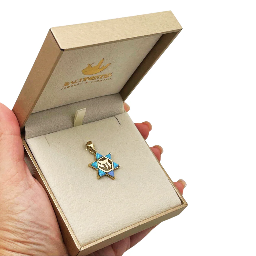 Opal Star of David Chai Pendant in 14k Gold - Image 9