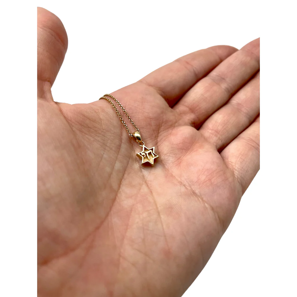 Dainty Chai Star of David Pendant in 14K Gold - Image 3