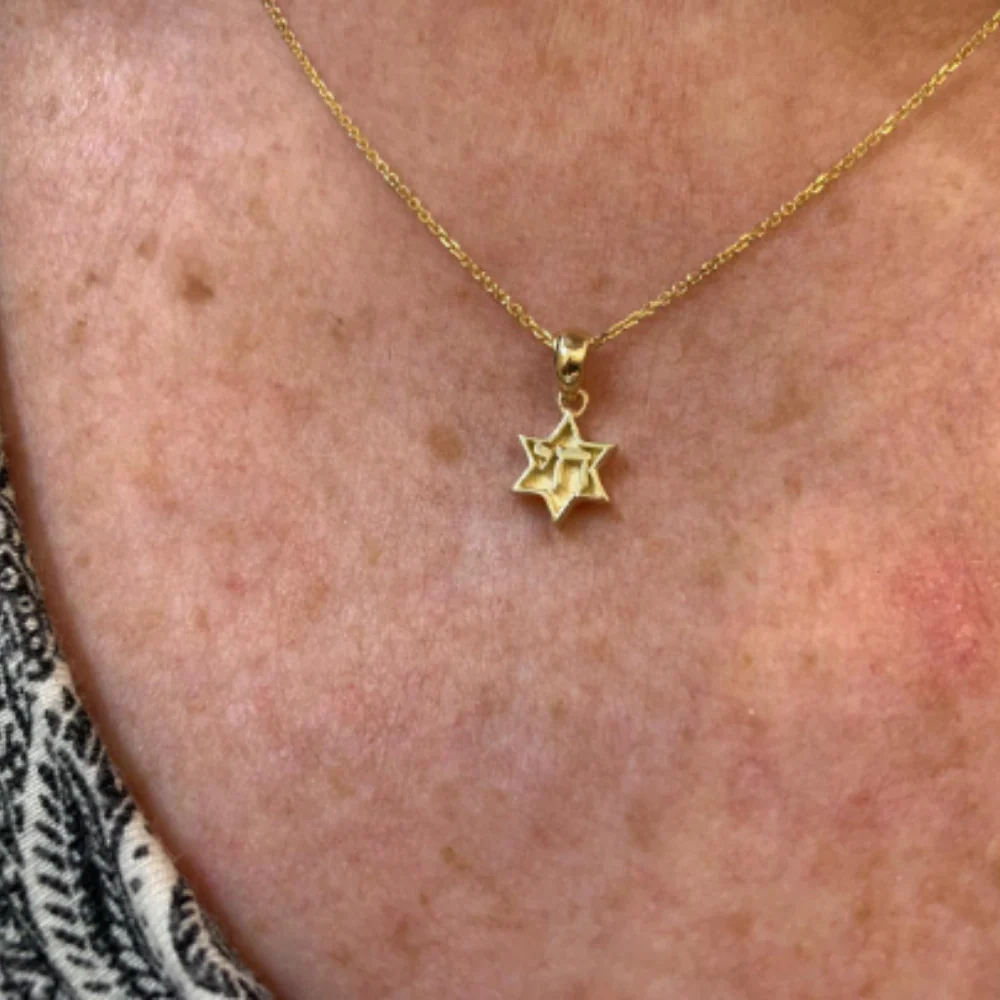 Dainty Chai Star of David Pendant in 14K Gold - Image 6