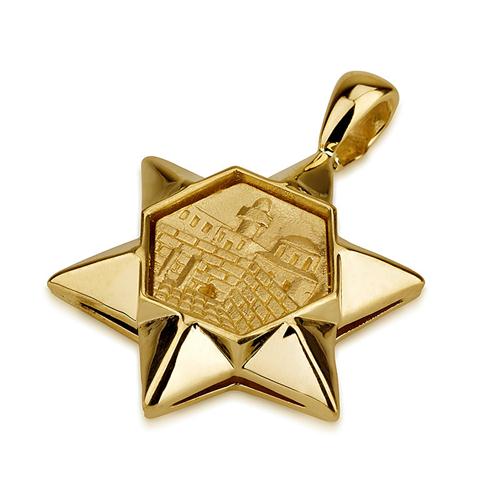 3D Jerusalem Star of David Pendant in 14K Gold
