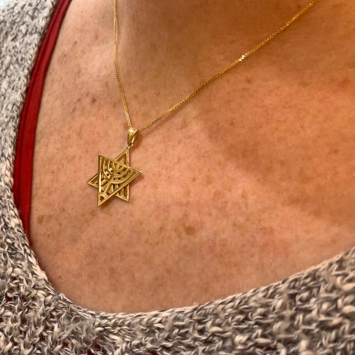 14k Gold Dual Layer Menorah Star of David Pendant - Image 2