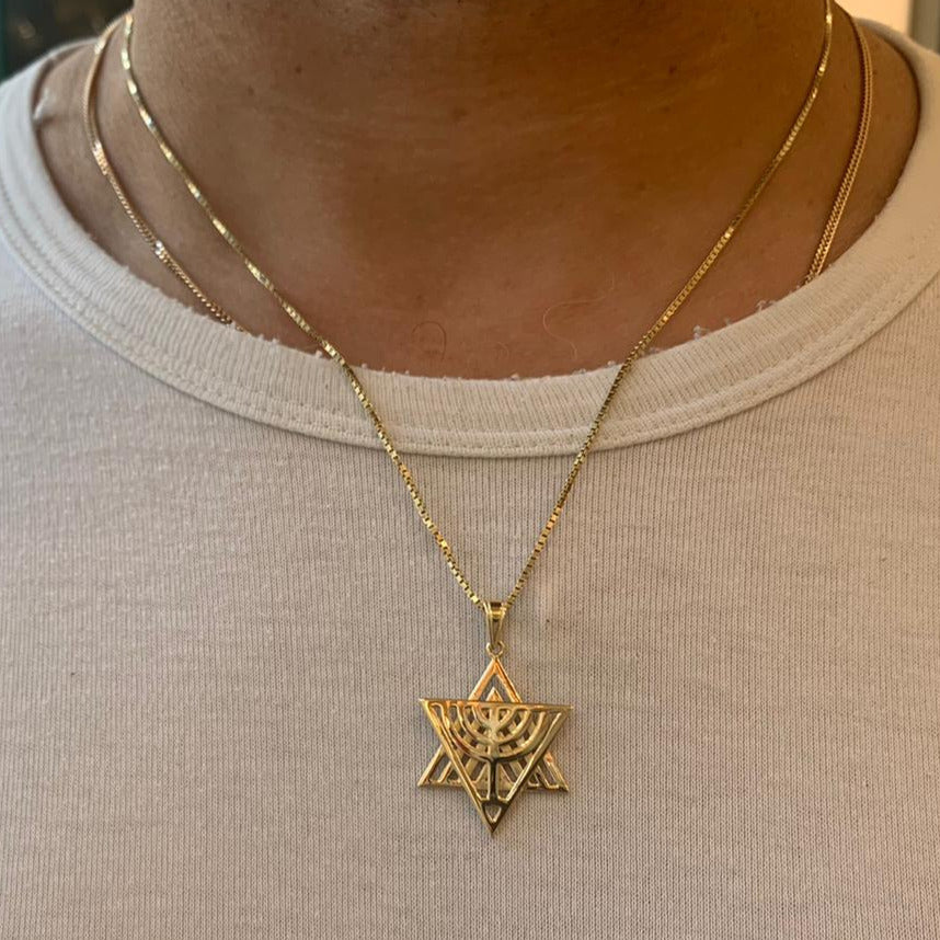 14k Gold Dual Layer Menorah Star of David Pendant - Image 3