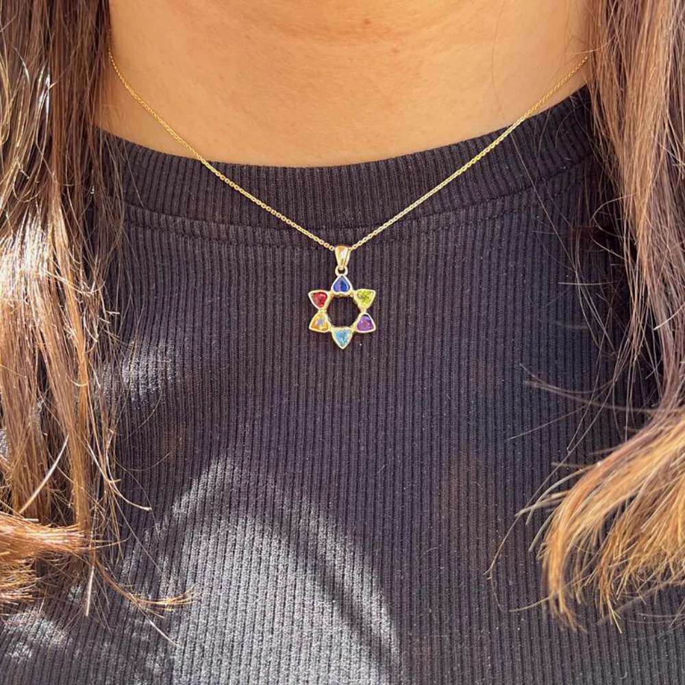 Heart Shaped Colorful Star of David Pendant 14k Gold - Image 2