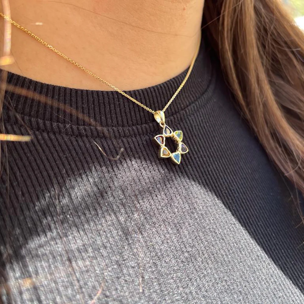 Heart Shaped Colorful Star of David Pendant 14k Gold - Image 3