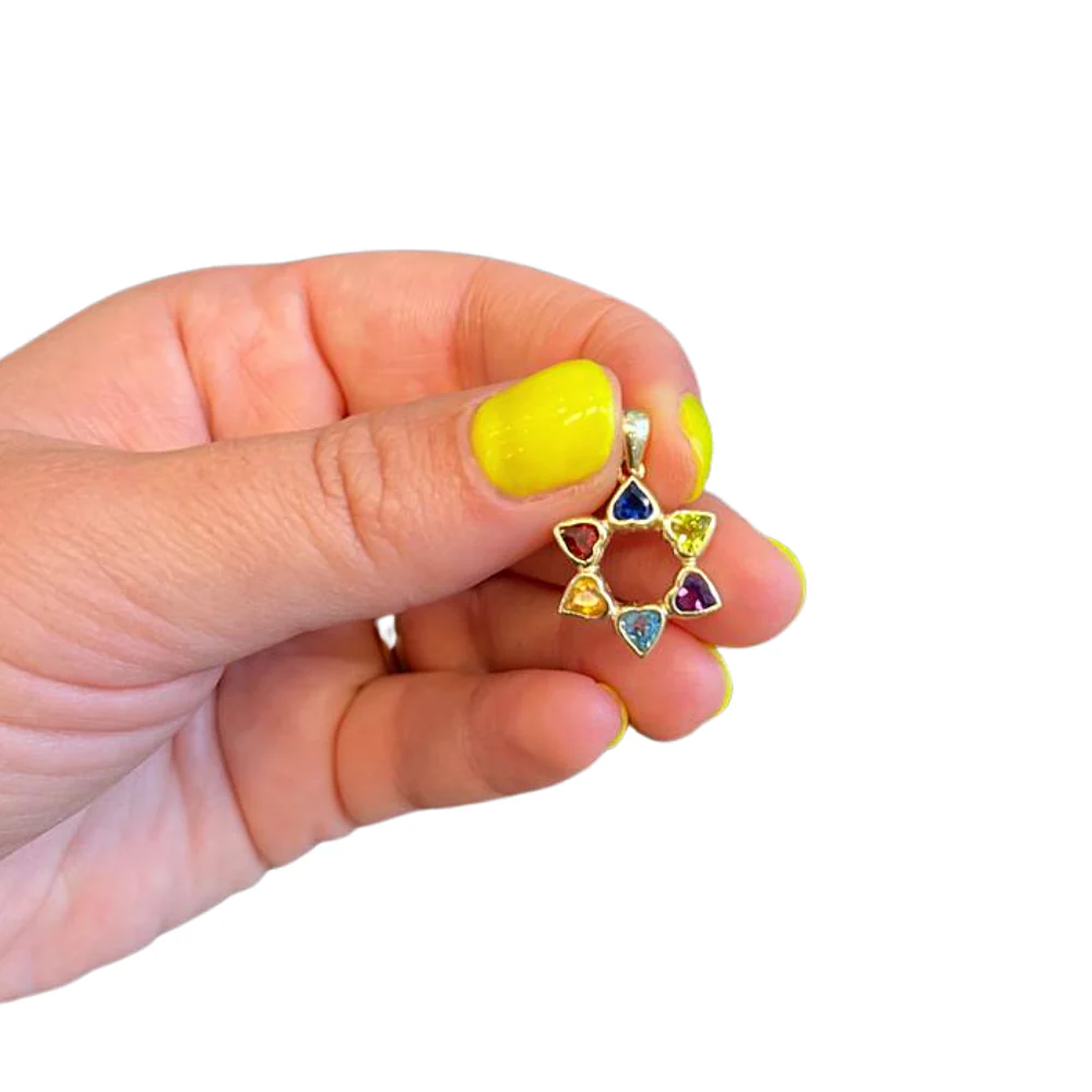 Heart Shaped Colorful Star of David Pendant 14k Gold - Image 4