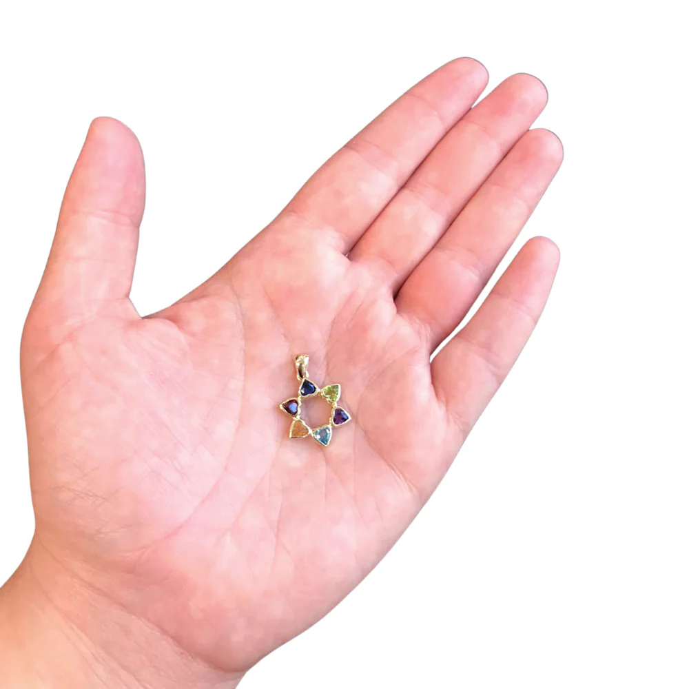 Heart Shaped Colorful Star of David Pendant 14k Gold - Image 6