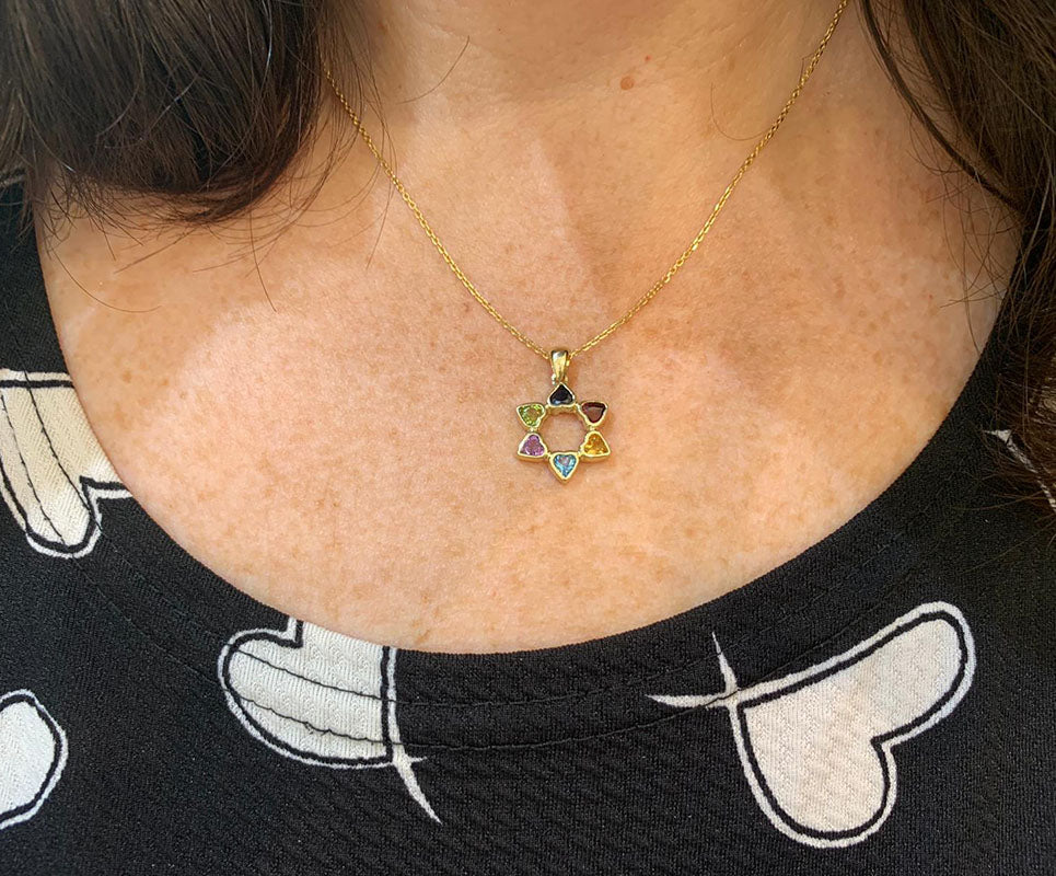 Heart Shaped Colorful Star of David Pendant 14k Gold - Image 7