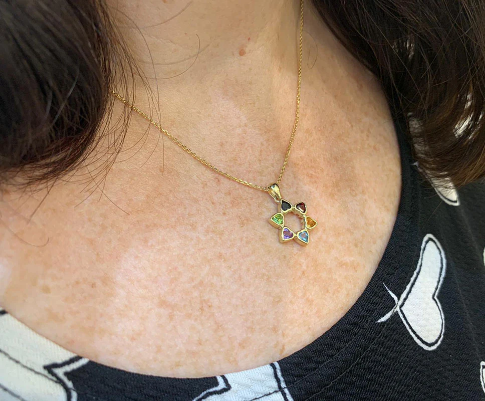 Heart Shaped Colorful Star of David Pendant 14k Gold - Image 8