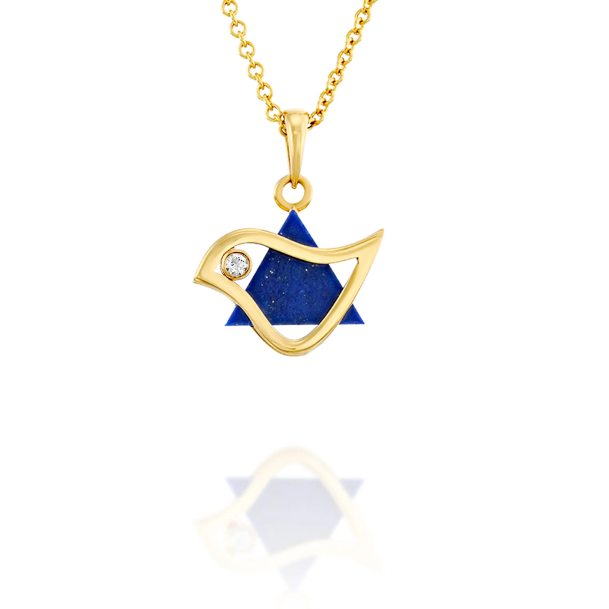 18k Gold Dove of Peace Magen David with Diamond Pendant - Image 3
