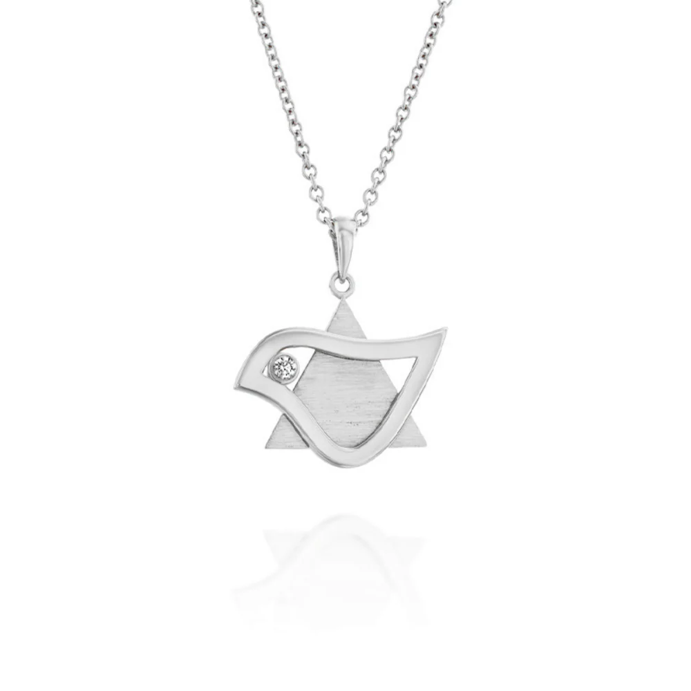 18k Gold Diamond Dove of Peace Star of David Pendant - Image 6