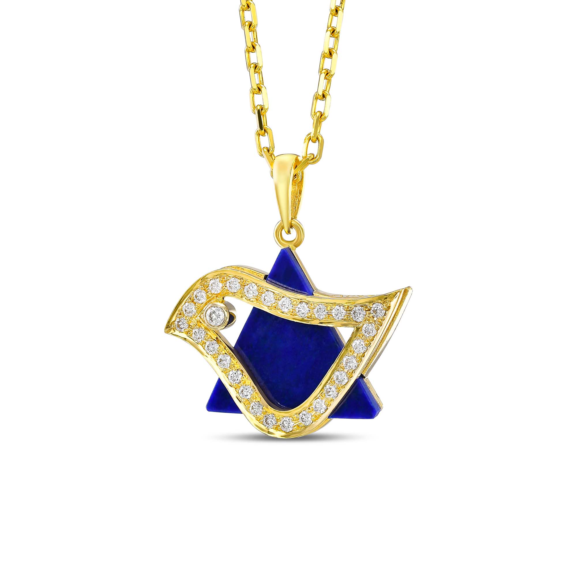 18K Gold Diamond Lapiz Lazuli Dove of Peace Star of David Pendant - Image 2