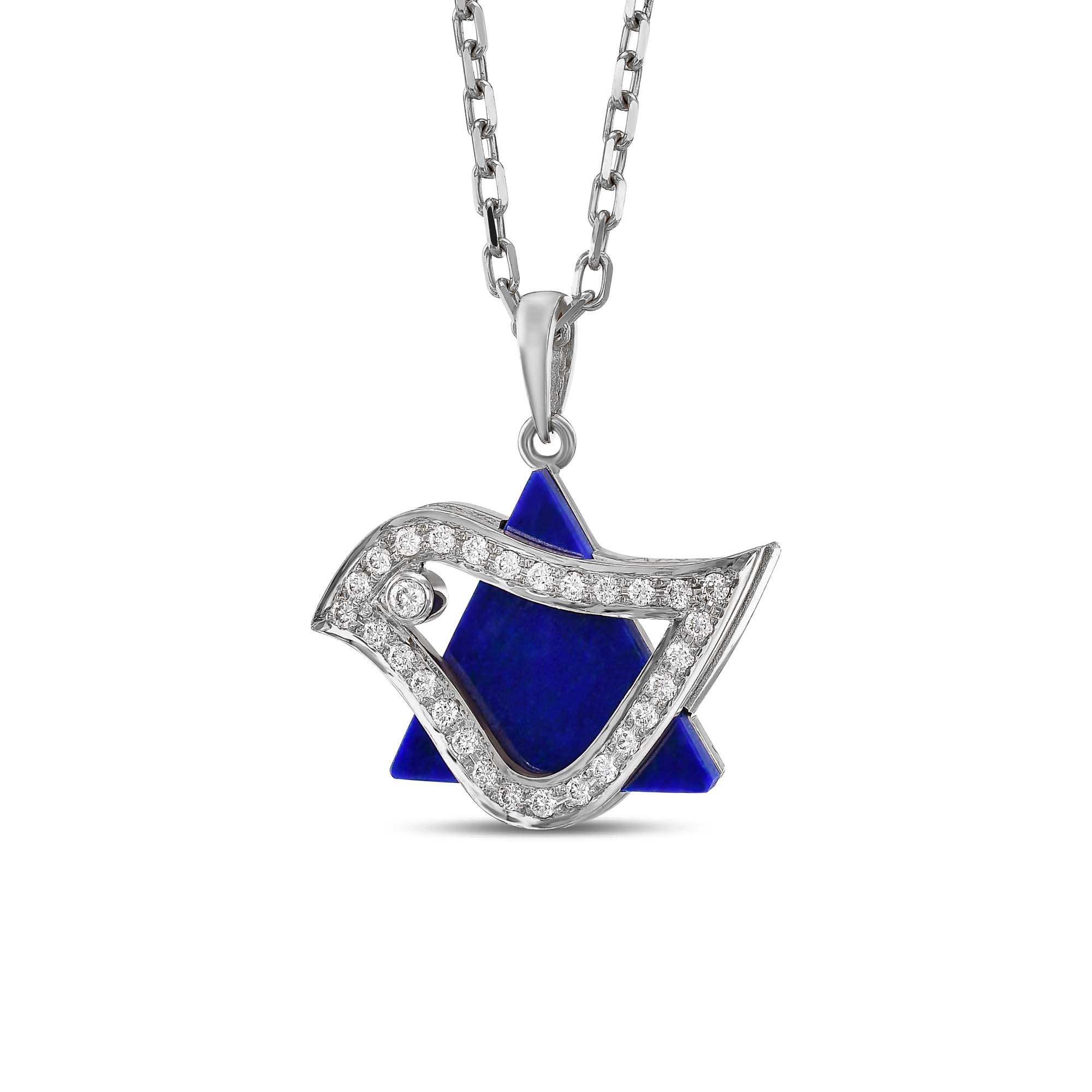 18K Gold Diamond Lapiz Lazuli Dove of Peace Star of David Pendant - Image 6