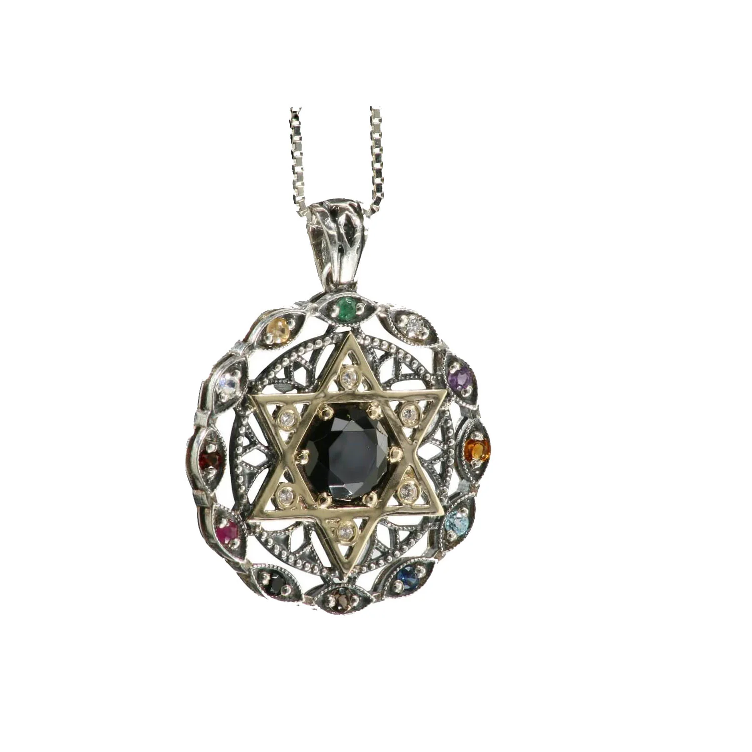 Twelve Stone Evil Eye Star of David Onyx Pendant - Image 2