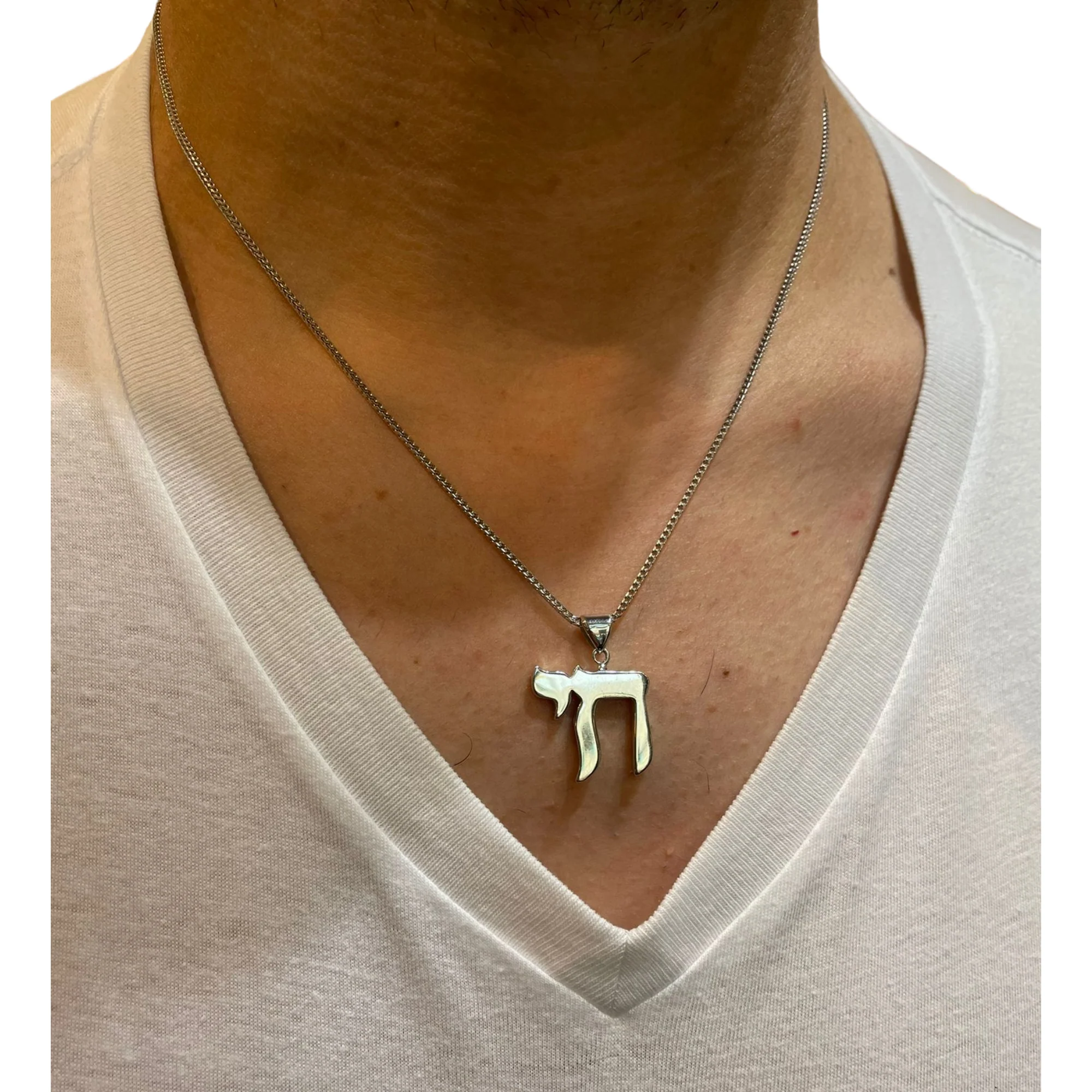 14k White Gold Chai Shiny Finish Pendant - Image 3