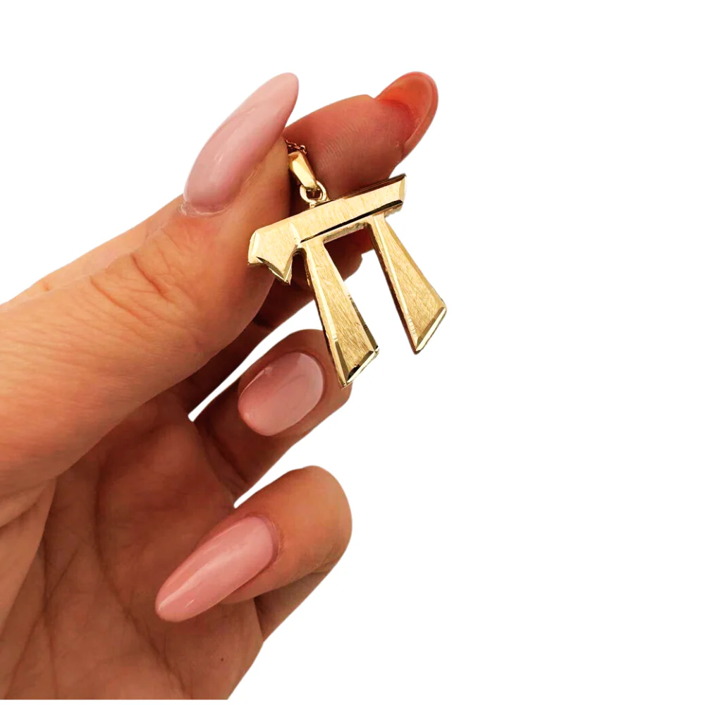 Chai Pendant Dual Finish 14k Yellow Gold Angled - Image 2
