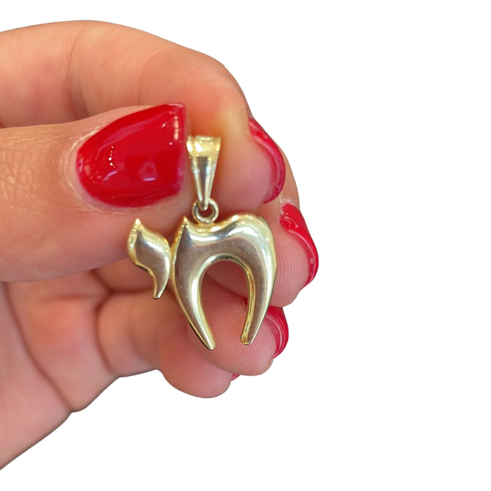 14k Gold Shiny Modern Rounded Chai Pendant - Image 6