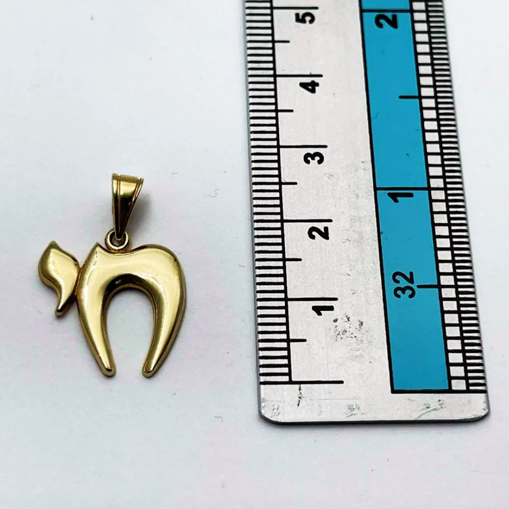 14k Gold Shiny Modern Rounded Chai Pendant - Image 7