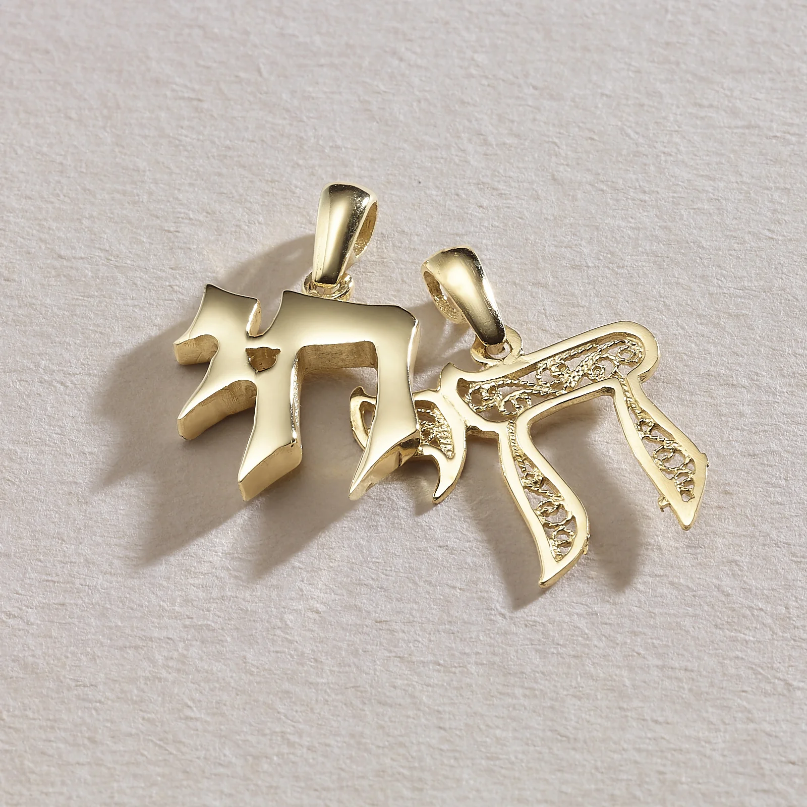 14k Gold Filigree Chai Pendant - Image 4