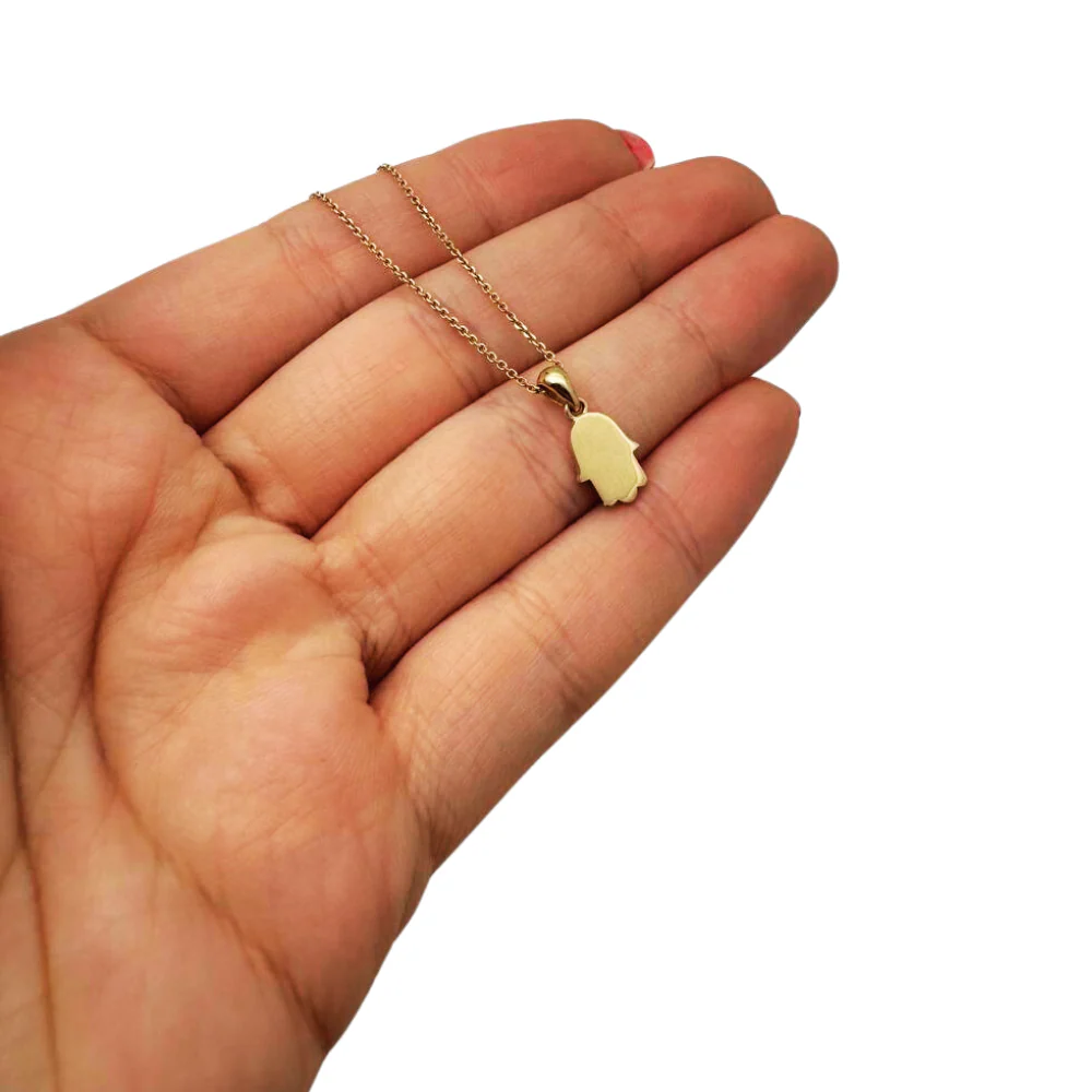 Mini 14K Gold Minimalist Hamsa Pendant - Image 3