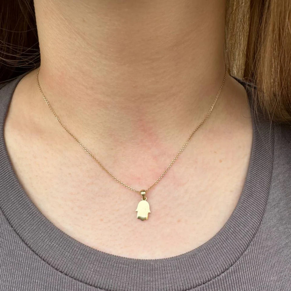 Mini 14K Gold Minimalist Hamsa Pendant - Image 5