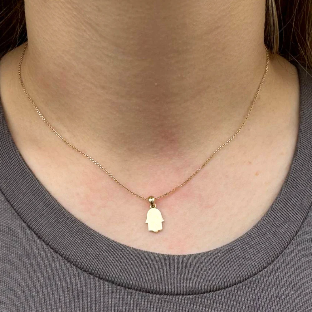 Mini 14K Gold Minimalist Hamsa Pendant - Image 6