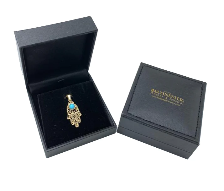 14k Gold Turquoise Filigree Large Hamsa Pendant - Image 2