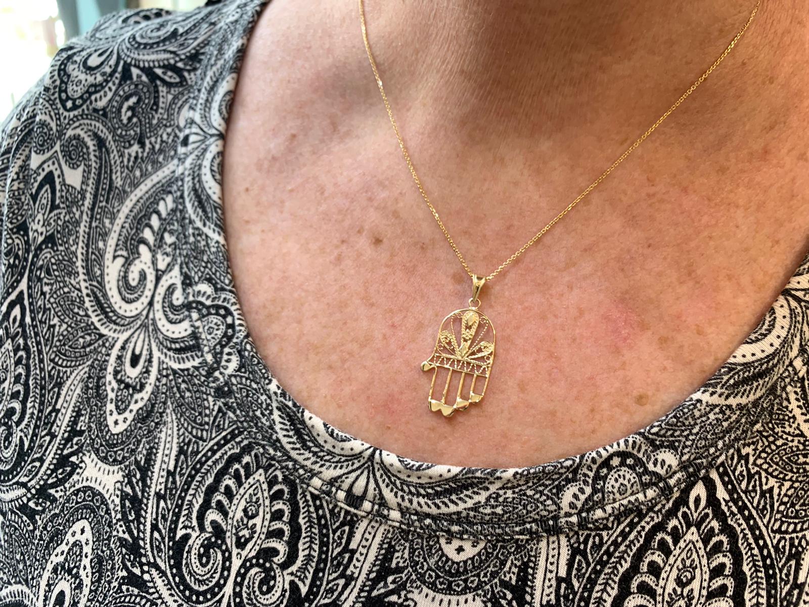 Delicate 14k Gold Filigree Hamsa Pendant - Image 2
