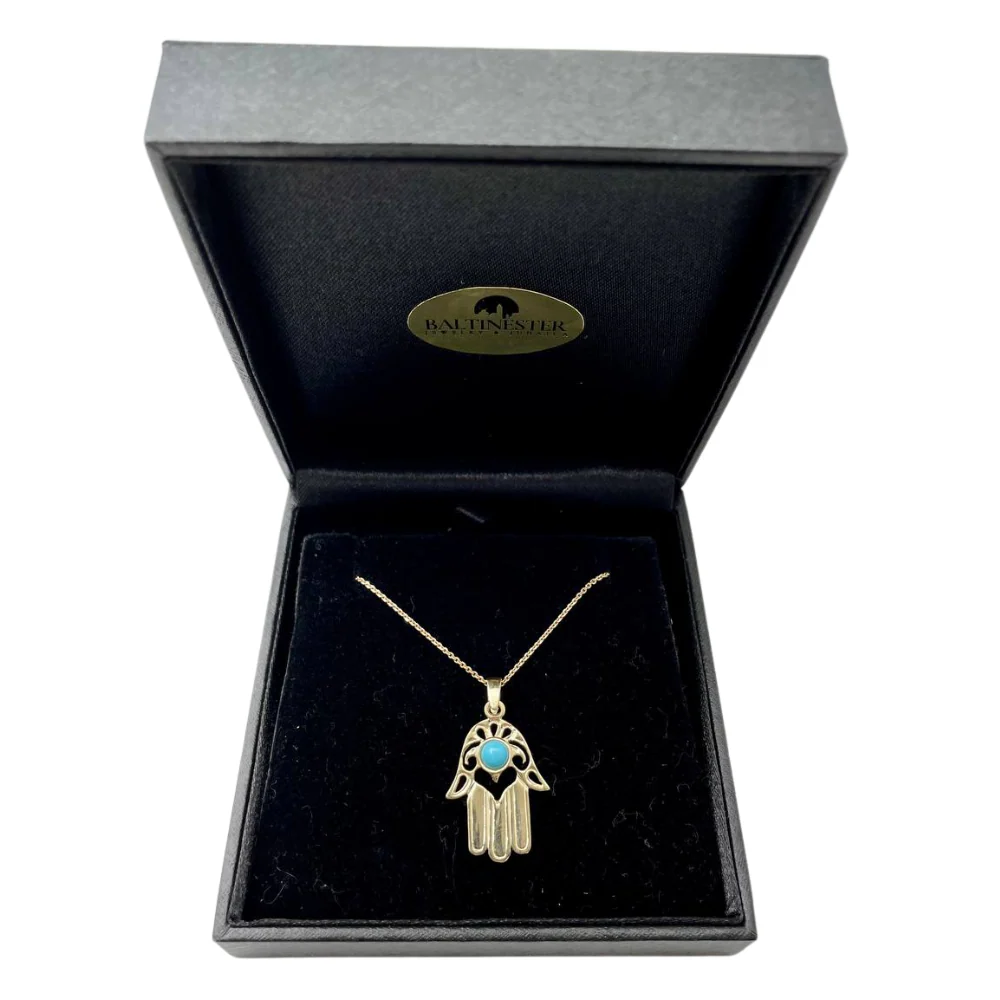 14k Gold Modern Turquoise Hamsa Pendant - Image 3