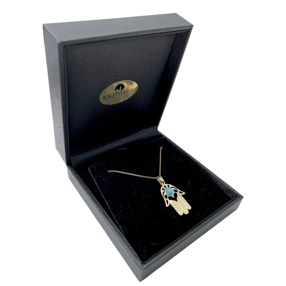 14k Gold Modern Turquoise Hamsa Pendant - Image 5